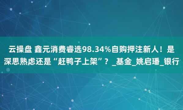 云操盘 鑫元消费睿选98.34%自购押注新人！是深思熟虑还是“赶鸭子上架”？_基金_姚启璠_银行