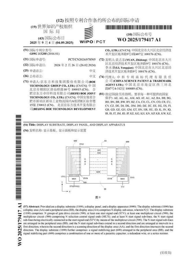 满盈网配资 京东方Ａ公布国际专利申请：“显示基板、显示面板和显示装置”