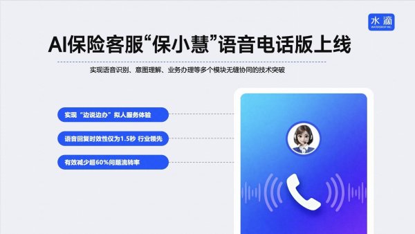 策略股 水滴公司AI客服“保小慧”语音电话版升级上线，实现“边说边办”拟人服务体验